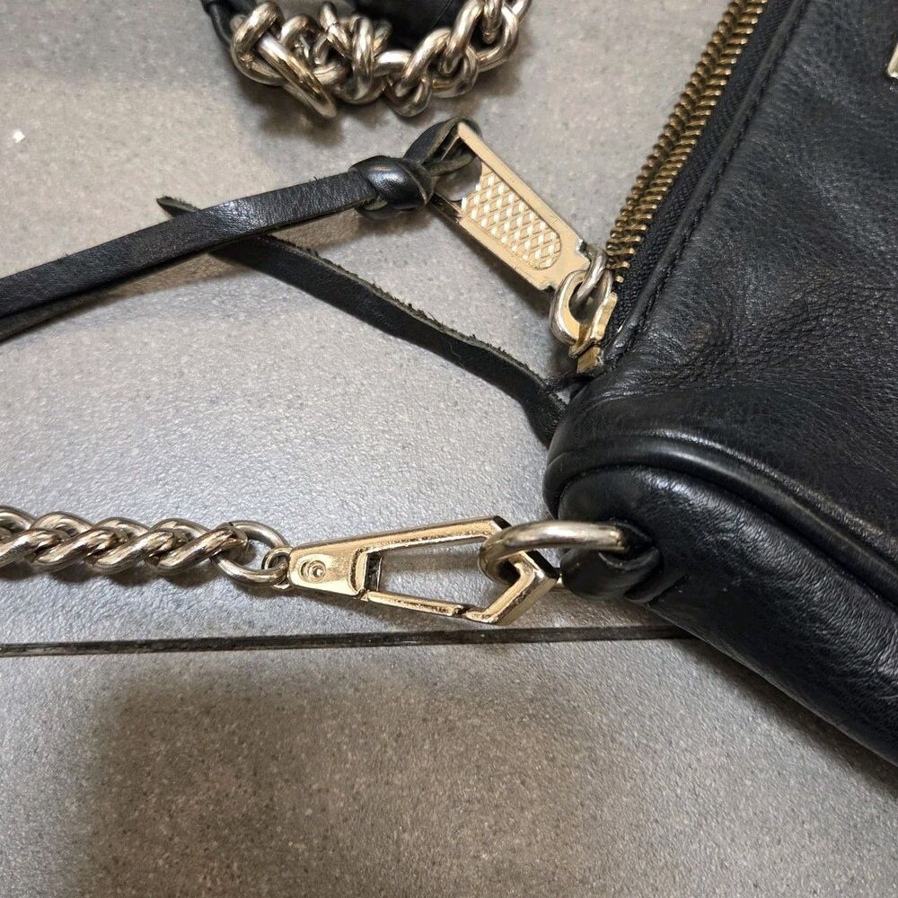 REBECCA MINKOFF Mini 5 Zip Black Leather Crossbody Bag Gold Chain Strap Hardware - Picture 7 of 12